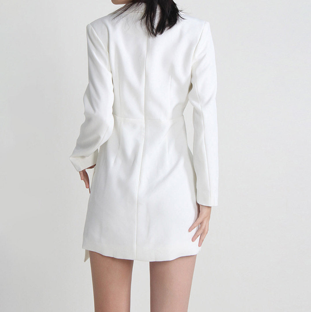 WHITE Blazer Dress with FLowER DETAIL