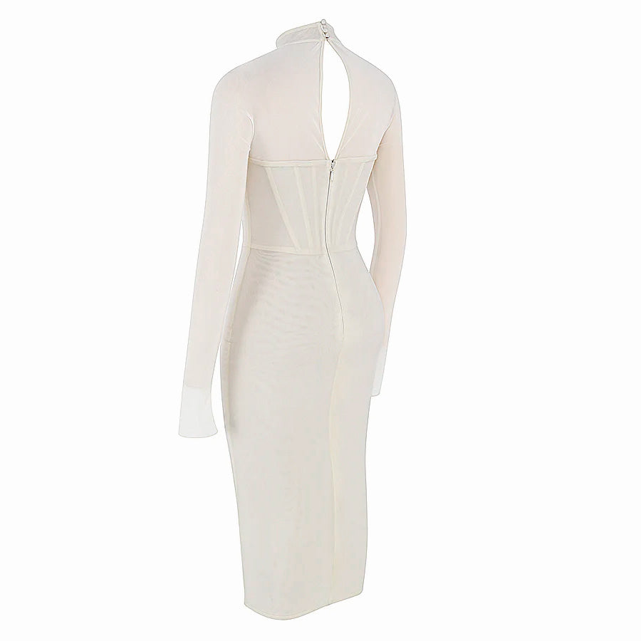 Robe midi ajourée à manches longues AIMI