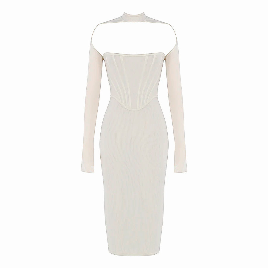 Robe midi ajourée à manches longues AIMI