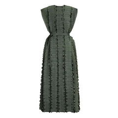 Wonderful Round Neck Beaded Detail Belted Ruffled Sleeveless Pleated Midi Dress