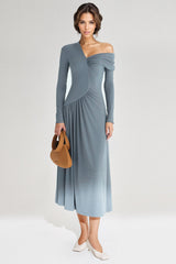 Midikleid mit One-Shoulder-Träger - Blau