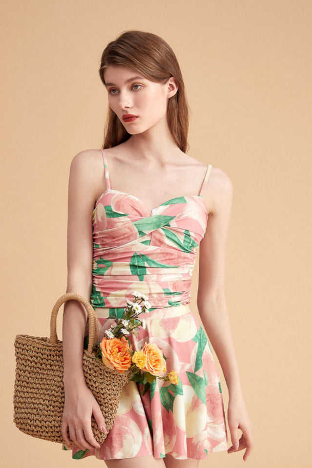 Floral One Piece Swimsuit With Skirt