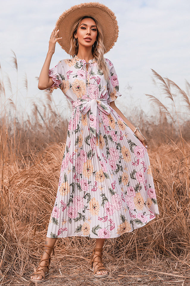 Tie Detail Floral Boho Dress