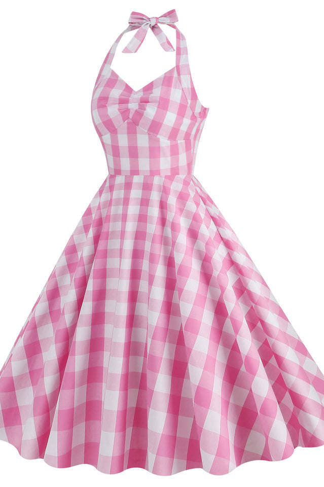 Barbie Movie Margot Pink Plaid Check Dress