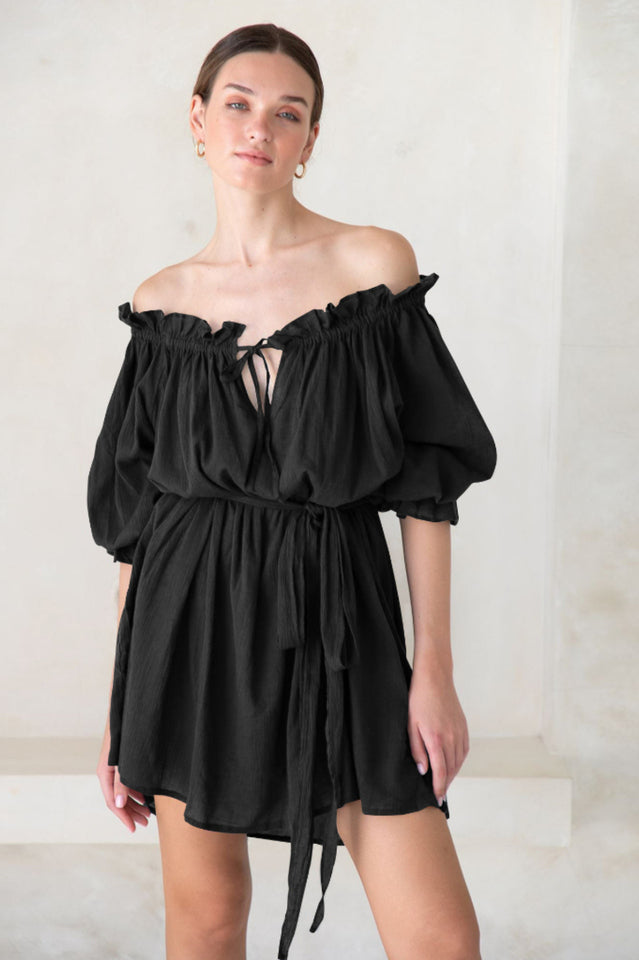 Robe courte bohème à épaules dénudées Vacay