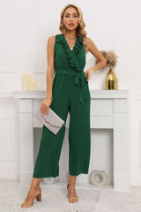 Wadenlanger, plissierter Jumpsuit mit Rüschen