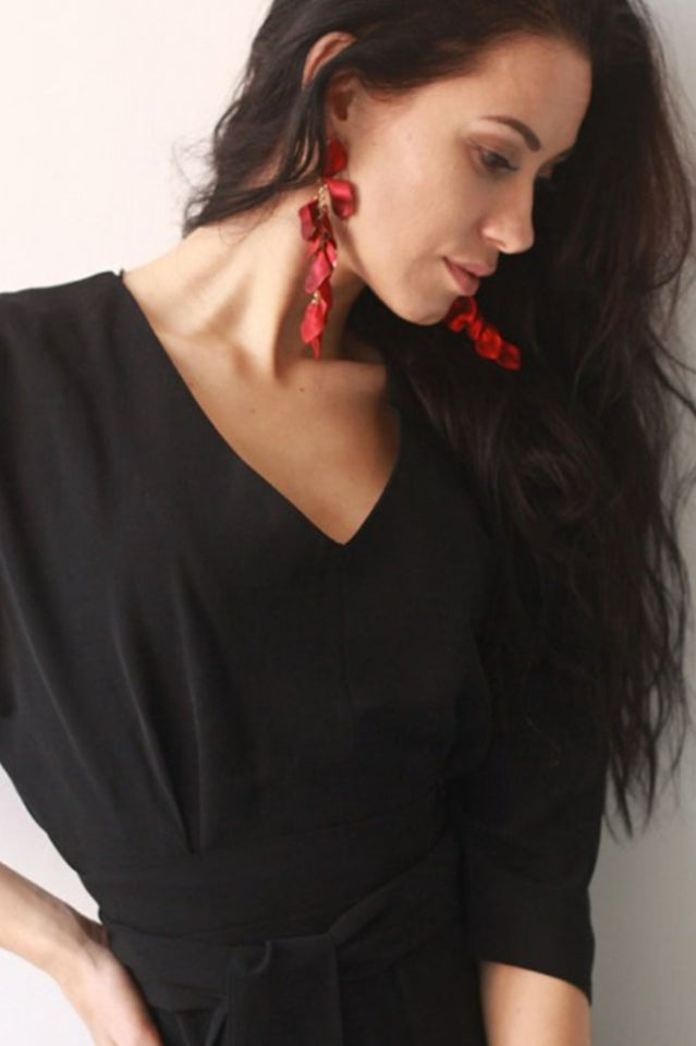 Red Petal Tassel Earrings