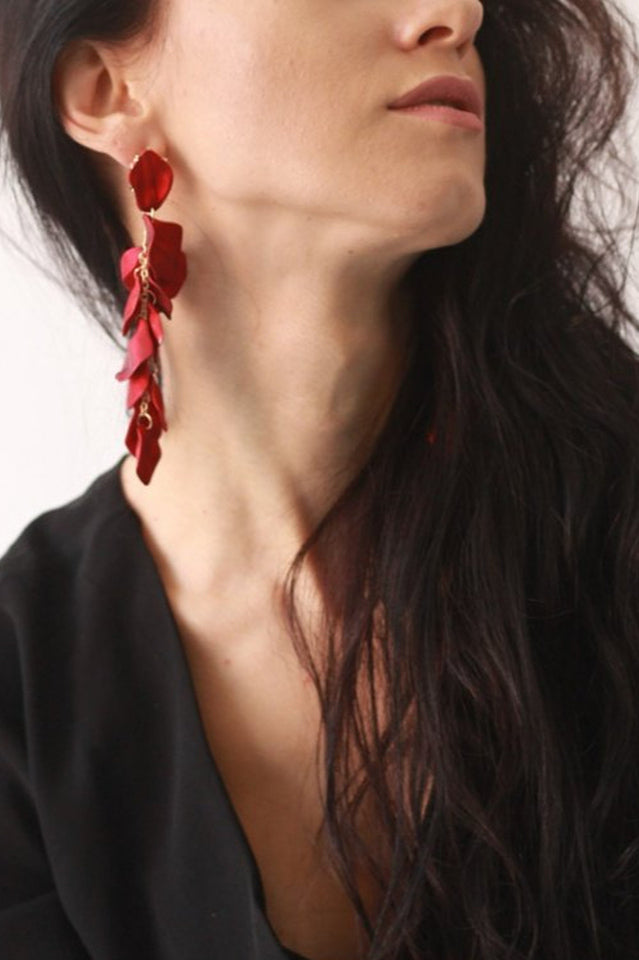 Red Petal Tassel Earrings