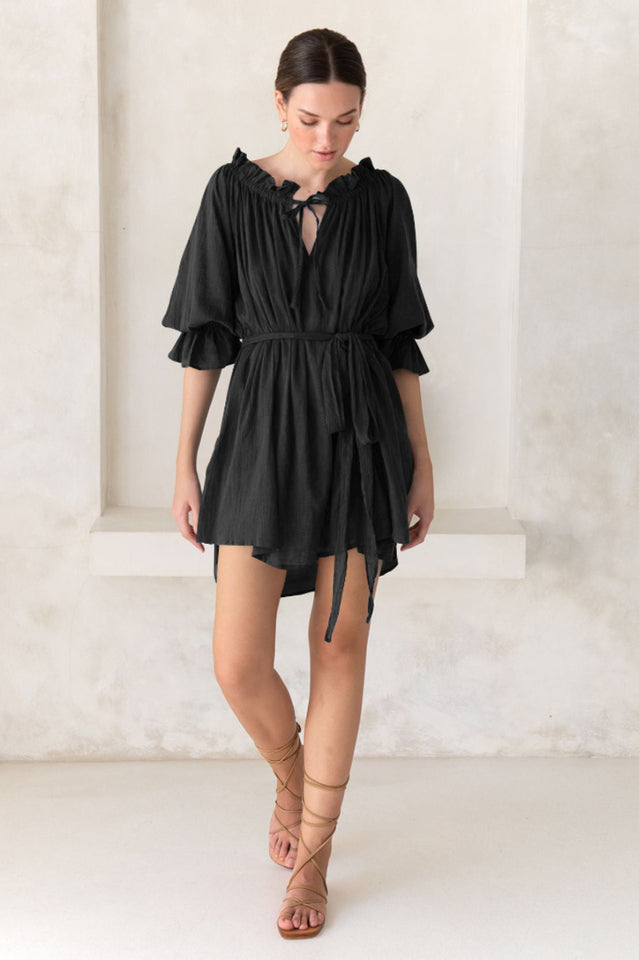 Robe courte bohème à épaules dénudées Vacay