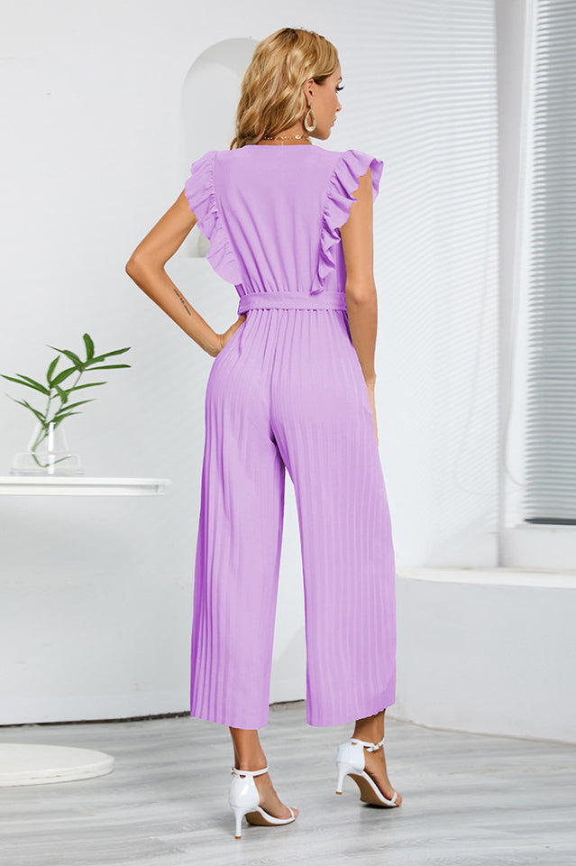 Jumpsuit mit V-Ausschnitt, Falten und Gürtel