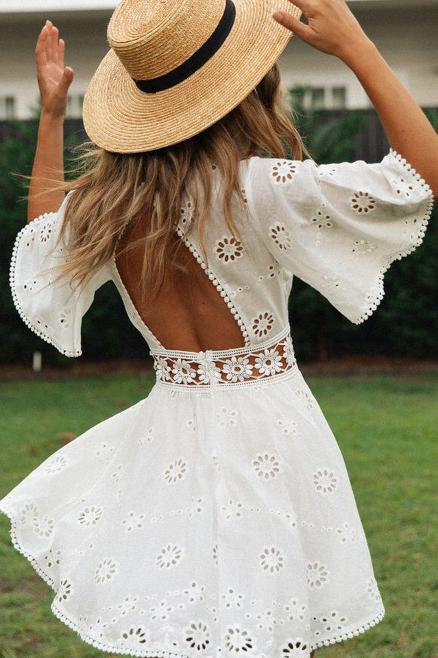 Lace Floral Hollow Out Mini Dress