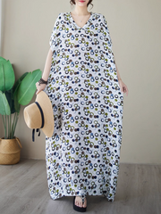 Robe caftan imprimée à gros pois et col en V