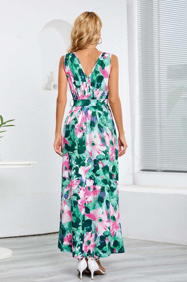 Printed Thigh-Slit Maxi Dress