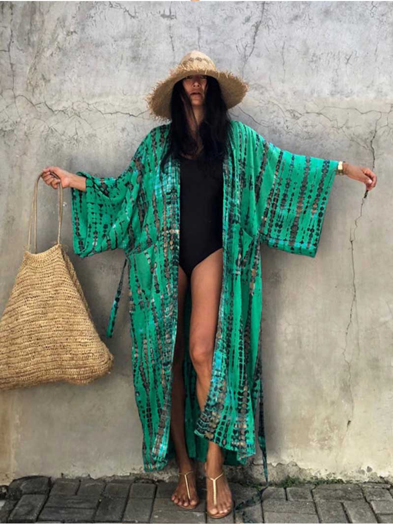 Robe longue kimono en rayonne à imprimé tie-dye de différentes couleurs