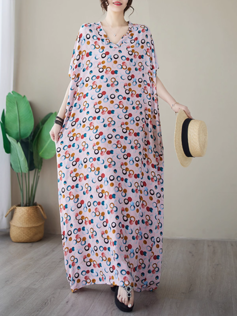 Beach Big Dots Bedrucktes Kaftankleid mit V-Ausschnitt