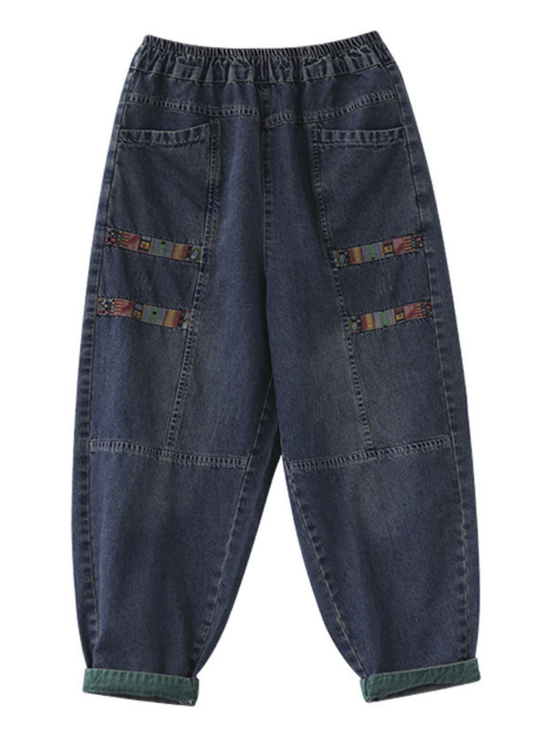 Pantalon sarouel décontracté en denim avec patch ample