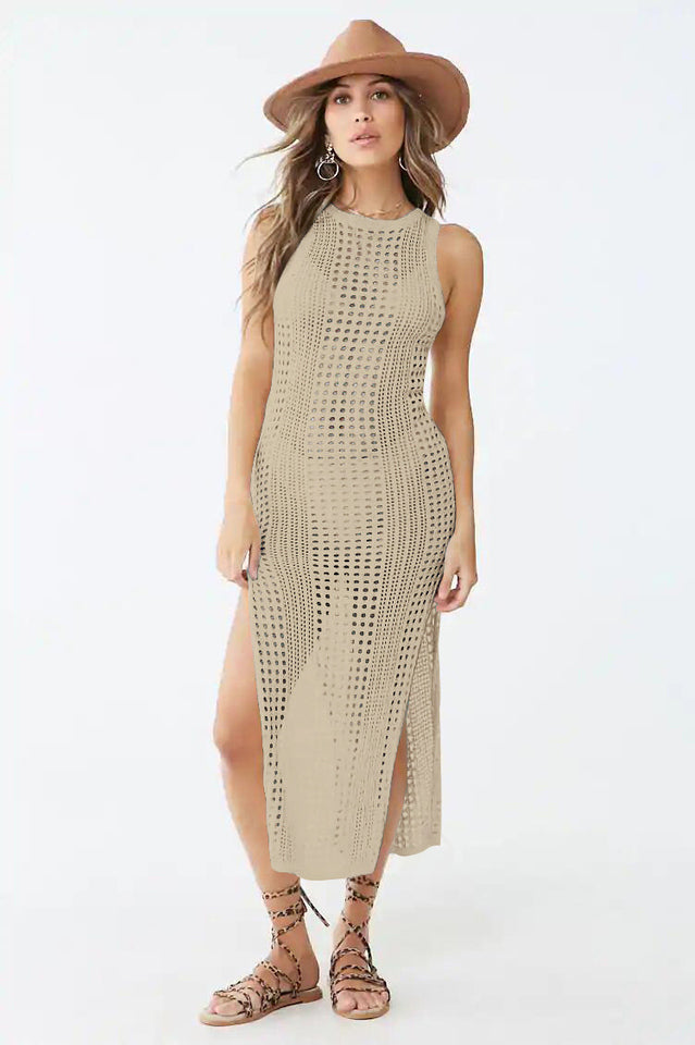 Knitted Cutout Split Beach Cover Up Dress