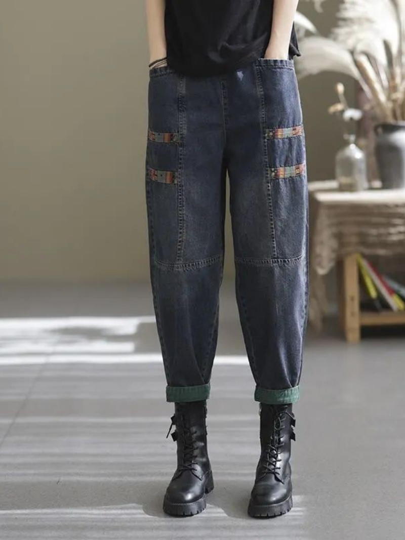 Pantalon sarouel décontracté en denim avec patch ample