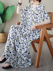 Robe caftan imprimée à gros pois et col en V