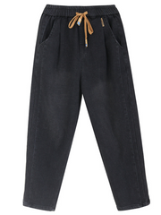 Winter Velvet Thickened Jeans Elastic waist Tied Harem Pants