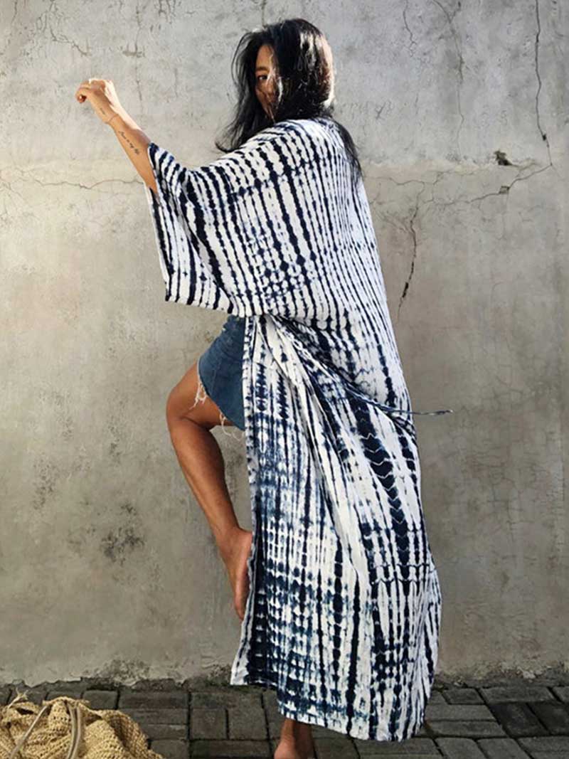 Robe longue kimono en rayonne à imprimé tie-dye de différentes couleurs