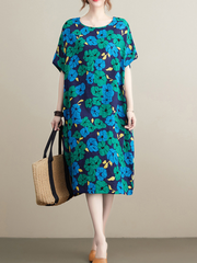 Summer Spirng  Midi Dress with Short Sleeves