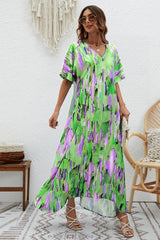 Print Short Sleeve Wide Hem Maxi Dress