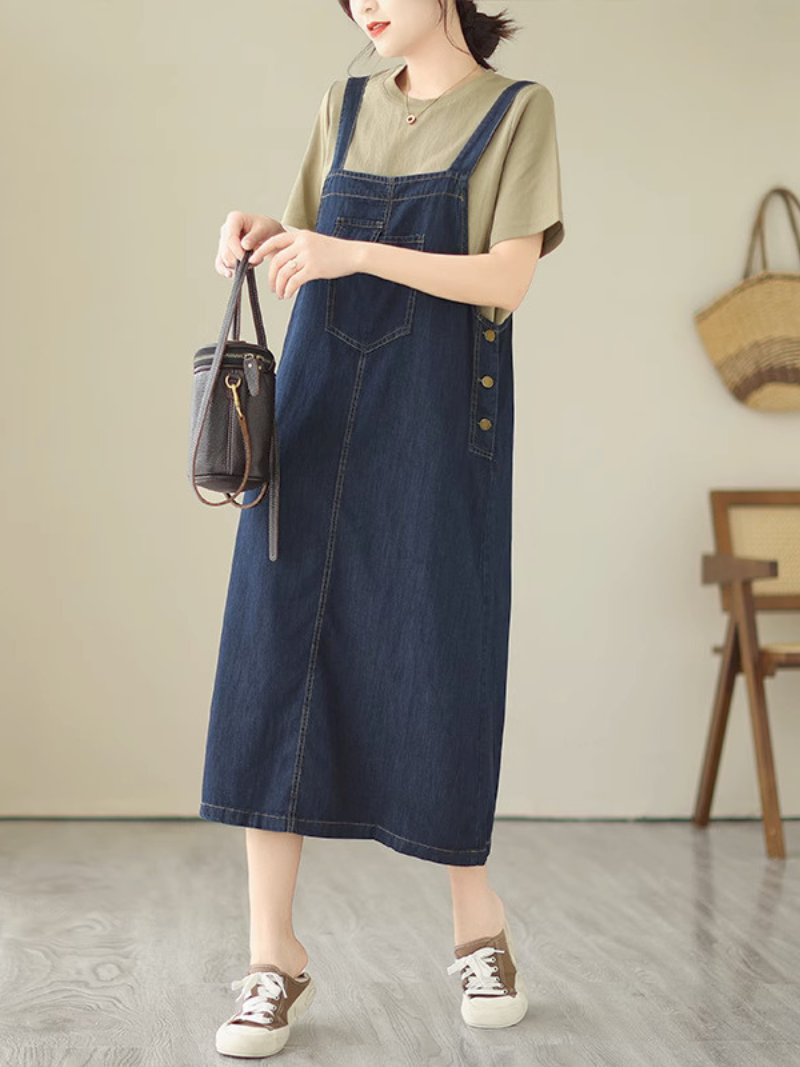 Never Loose Hope – Lockeres Salopette-Kleid mit Rundhalsausschnitt