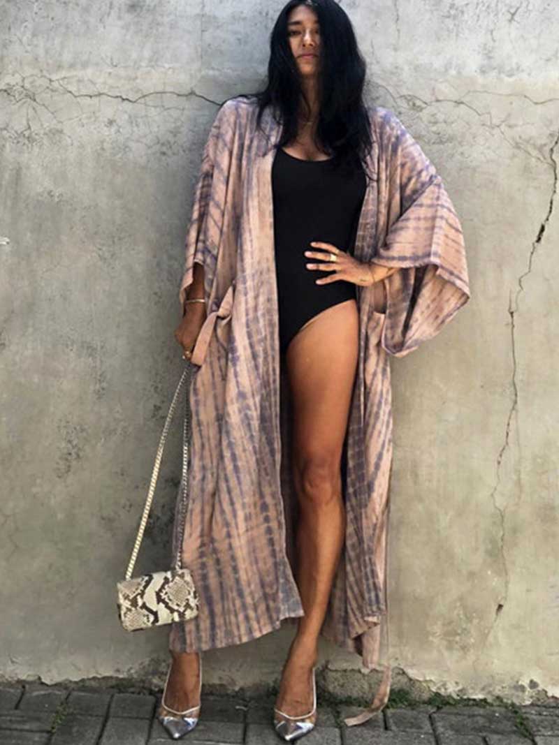 Robe longue kimono en rayonne à imprimé tie-dye de différentes couleurs