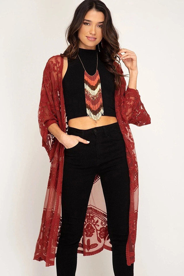 Hollow Out Lace Kimono Cover Up