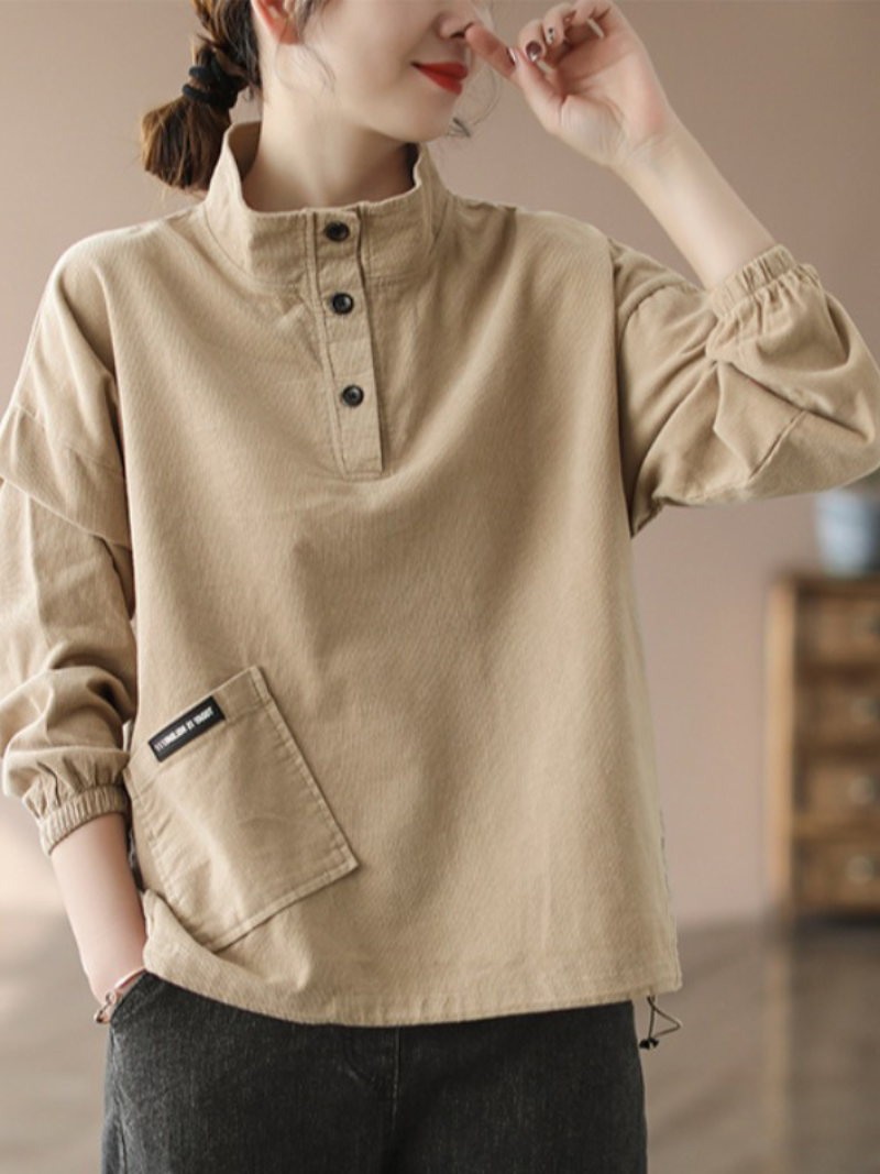 Fashionable Sweater Jacket Loose High Collar Long Sleeve Button Top