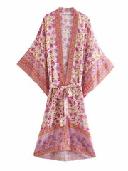 Robe longue en coton à imprimé floral rose pour soirée