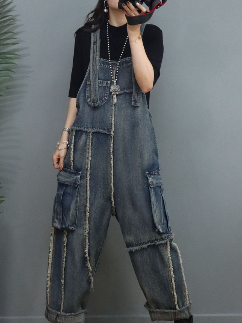 Lockerer, dünner Denim-Overall mit hoher Taille