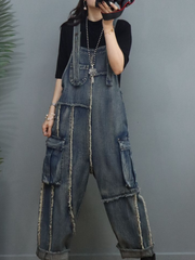 Lockerer, dünner Denim-Overall mit hoher Taille