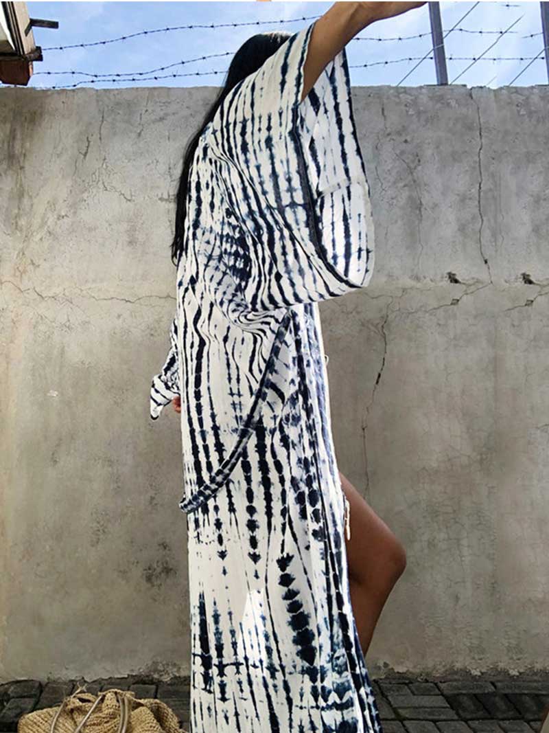 Robe longue kimono en rayonne à imprimé tie-dye de différentes couleurs