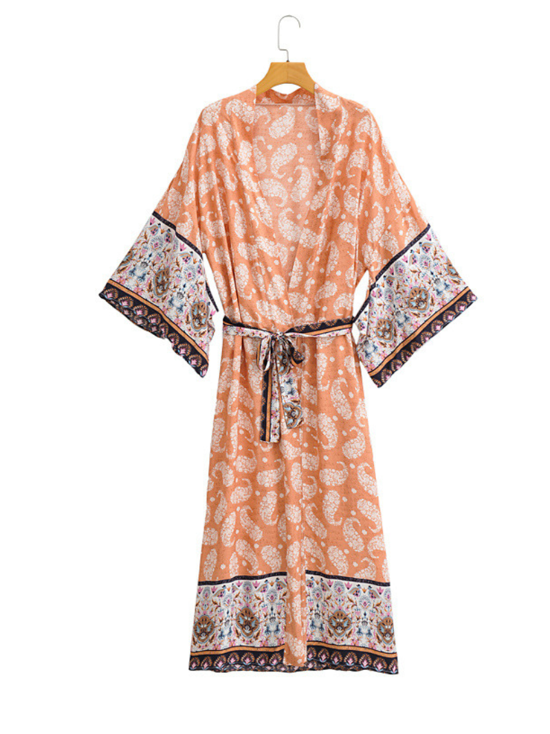 Robe longue kimono, robe de chambre, kimono imprimé, kimono bohème, vêtements de détente
