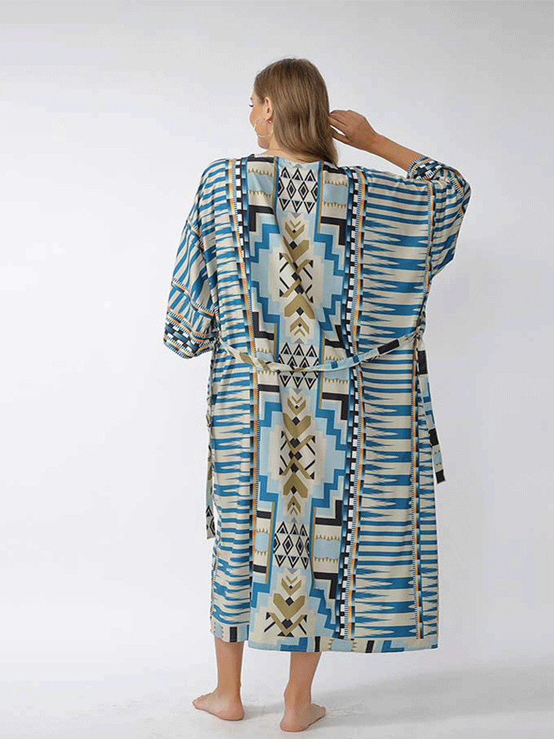 Printed Different Colors Polyester Long Length Gown Kimono Duster Robe