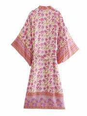 Robe longue en coton à imprimé floral rose pour soirée