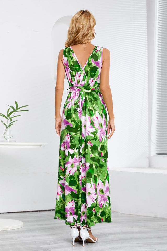 Printed Thigh-Slit Maxi Dress