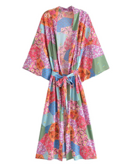 fashionable printing long belt stylish kimono cardigan jacket dress