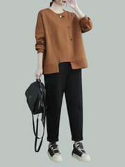 Female Casual Winter Soild Color Long-Sleeved Button Sweater Top