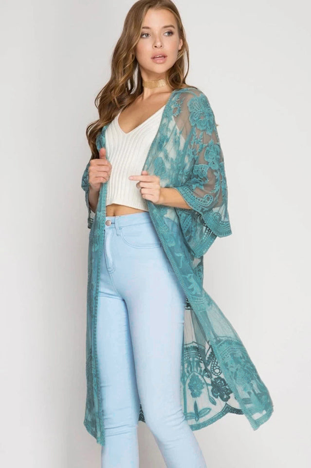 Hollow Out Lace Kimono Cover Up