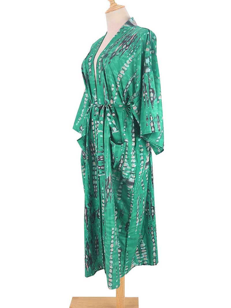 Robe longue kimono en rayonne à imprimé tie-dye de différentes couleurs