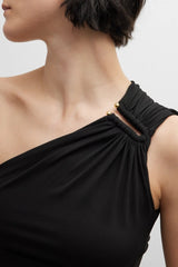 Plus One Shoulder Rhinestone Detail Cut Out Thigh Slit Dress
