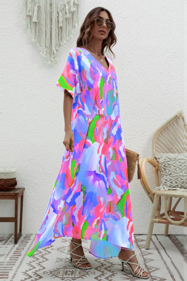 Print Short Sleeve Wide Hem Maxi Dress