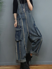 Lockerer, dünner Denim-Overall mit hoher Taille