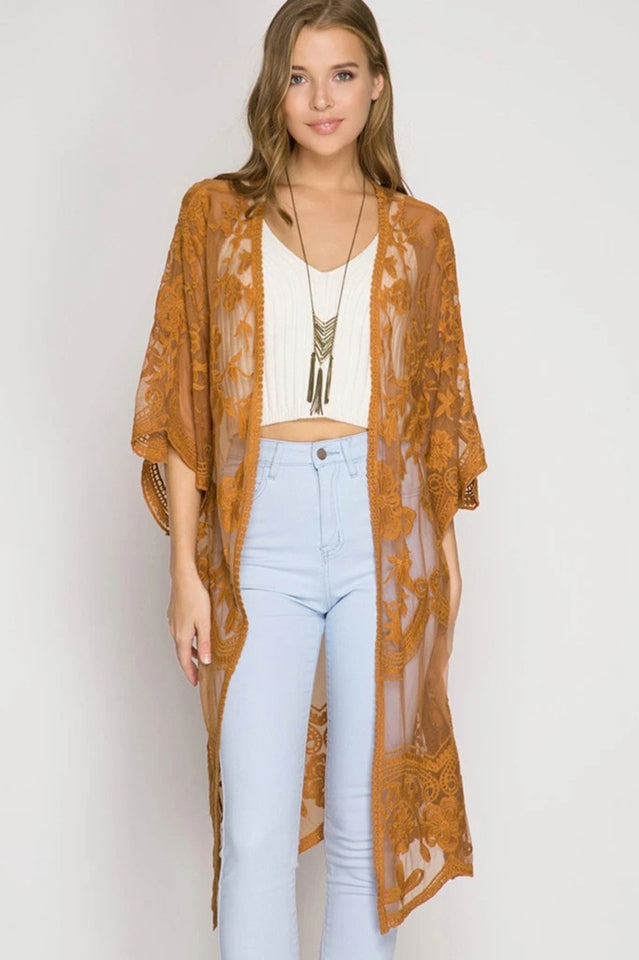 Hollow Out Lace Kimono Cover Up