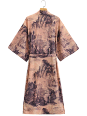 Robe longue kimono en polyester couleur café à imprimé tie-dye