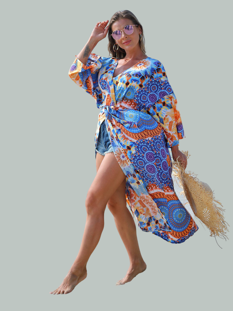 Enlighten Me Blue Polyester Kimono Jacket