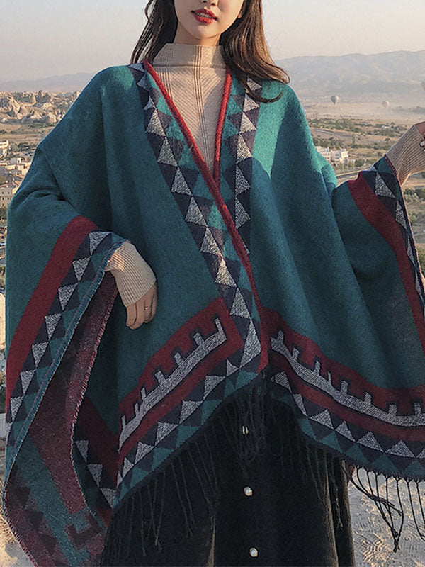 Strickjacke im Ethno-Stil mit offenem Schalkragen